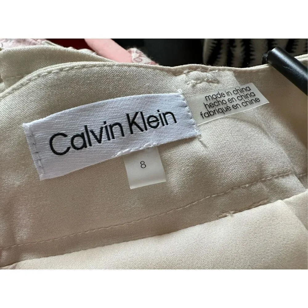 Calvin Klein Pale Yellow Belted Pencil Skirt Size 8 New
